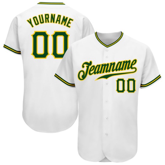 Authentic Baseball Jersey White Green-Gold Custom Authentic Baseball Jersey White Green-Gold Custom
