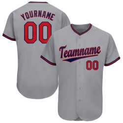 Custom Gray Jersey Baseball Red-Navy