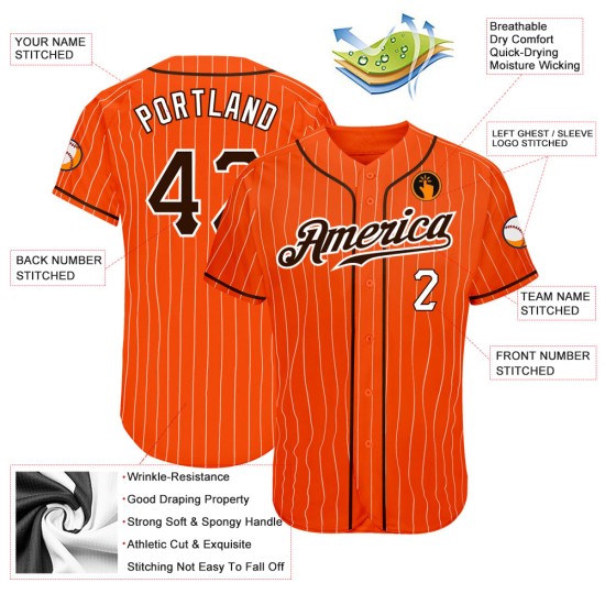 Custom Brown-White Baseball Jersey White Pinstripe Authentic Orange Custom Brown-White Baseball Jersey White Pinstripe Authentic Orange