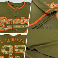 Custom Olive Camo-Orange Authentic Salute To Service Baseball Jersey Custom Olive Camo-Orange Authentic Salute To Service Baseball Jersey