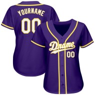 Custom Purple White-Gold Authentic Baseball Jersey Custom Purple White-Gold Authentic Baseball Jersey