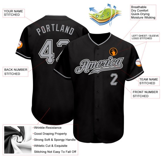 Custom Baseball Black Gray-White Authentic Jersey Custom Baseball Black Gray-White Authentic Jersey