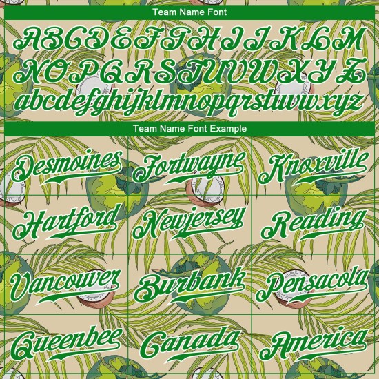 Cream 3D Authentic Design Leaves Grass Pattern Custom Coconuts Baseball Green-White Jersey And Cream 3D Authentic Design Leaves Grass Pattern Custom Coconuts Baseball Green-White Jersey And